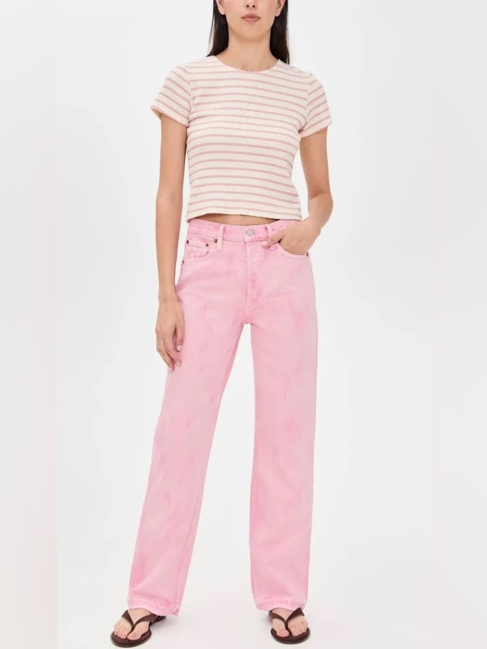 RE/DONE Loose Long Jeans Washed Pink Size 26 NWT